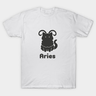 Aries Cat Zodiac Sign with Text (Black and White) T-Shirt